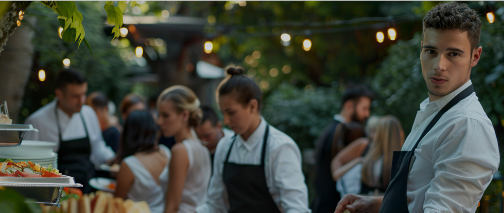 young happy waitress using touchpad while working cafe 1